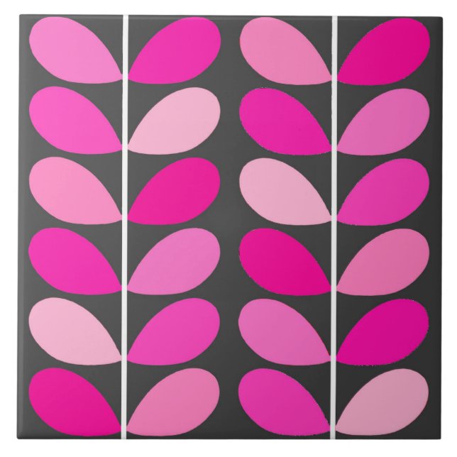 Mid Century Danish Leaves, Fuchsia Pink and Grey Tile (Front)