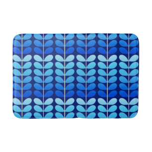 Mid Century Danish Leaves, Navy and Cobalt Blue Bath Mat