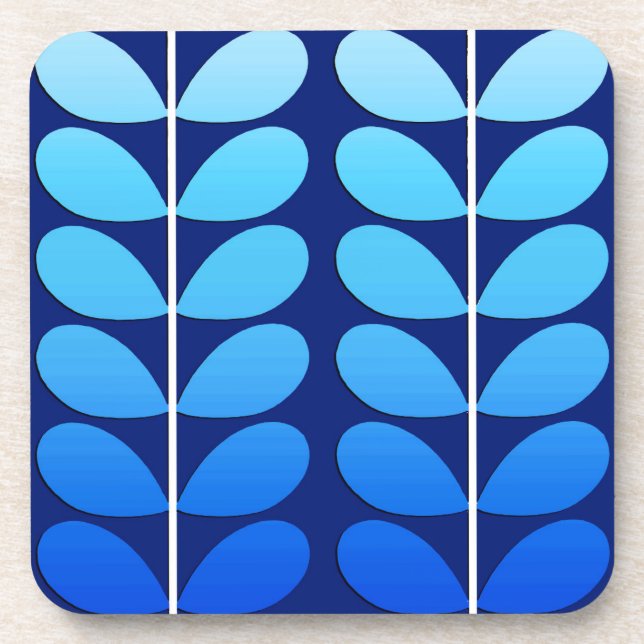 Mid Century Danish Leaves, Navy and Cobalt Blue Coaster (Front)