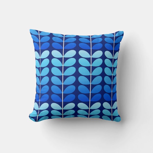 Mid Century Danish Leaves, Navy and Cobalt Blue Cushion (Front)