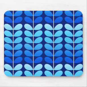Mid Century Danish Leaves, Navy and Cobalt Blue Mouse Pad