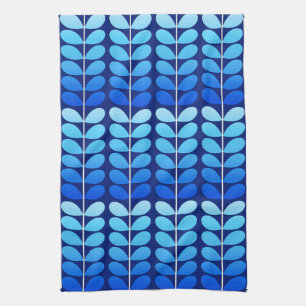 Mid Century Danish Leaves, Navy and Cobalt Blue Tea Towel
