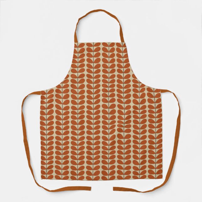 Mid Century Danish Leaves, Rust Brown and Beige Apron (Front)