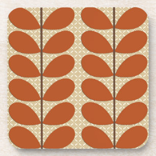 Mid Century Danish Leaves, Rust Brown and Beige Coaster