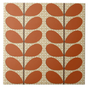 Mid Century Danish Leaves, Rust Brown and Beige Tile