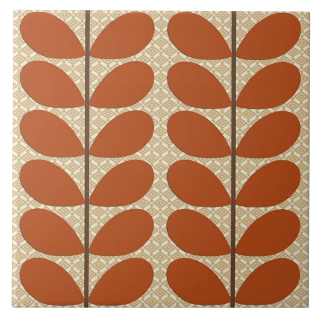Mid Century Danish Leaves, Rust Brown and Beige Tile (Front)