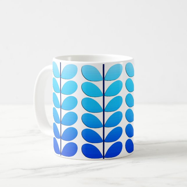 Mid Century Danish Leaves, Shades of Cobalt Blue Coffee Mug (Front Left)