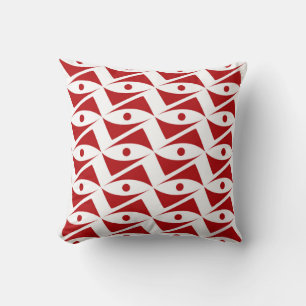 Mid-Century Delta Wings - white and red Cushion