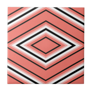 Mid Century Diamond Pattern Coral Black and White  Ceramic Tile