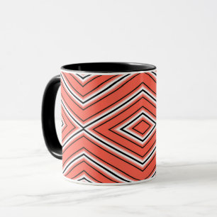 Mid Century Diamond Pattern Coral, Black and White Mug