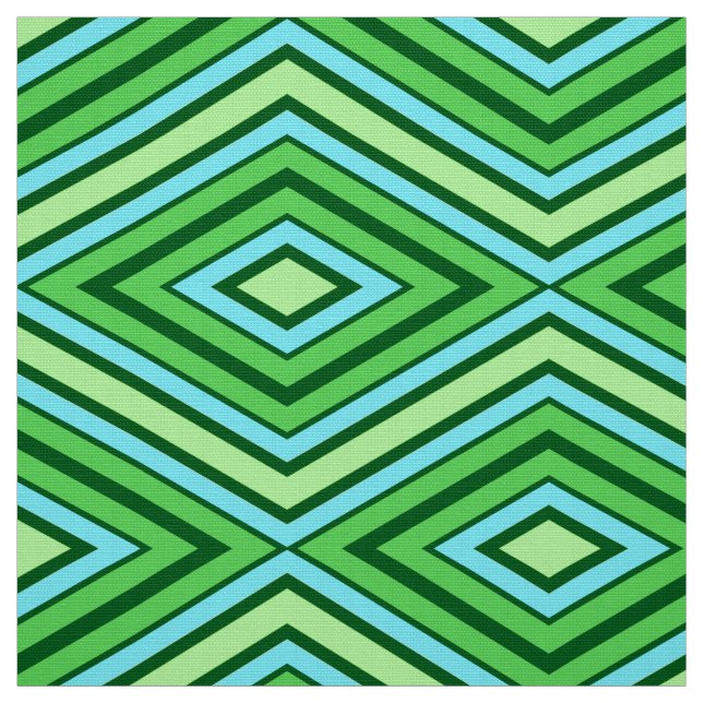 Mid Century Diamond Pattern Jade Green and Aqua   Fabric (Swatch)