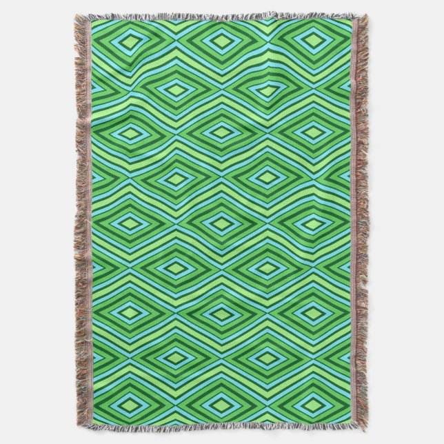 Mid Century Diamond Pattern Jade Green and Aqua   Throw Blanket (Front Vertical)
