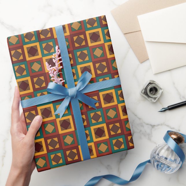 Mid Century Diamond Square Geometric Pattern Wrapping Paper (Gifting)