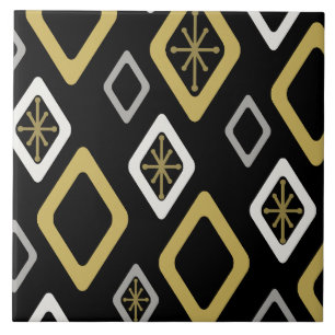 Mid Century Diamonds Black Gold Ceramic Tile