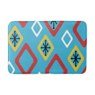 Mid Century Diamonds Blue Red Yellow Bath Mat