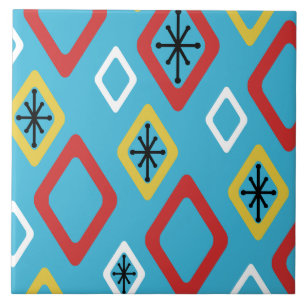 Mid Century Diamonds Blue Red Yellow Ceramic Tile
