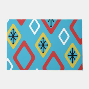 Mid Century Diamonds Blue Red Yellow Doormat