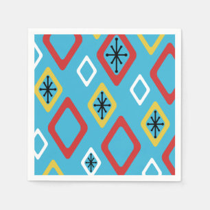 Mid Century Diamonds Blue Red Yellow Napkin