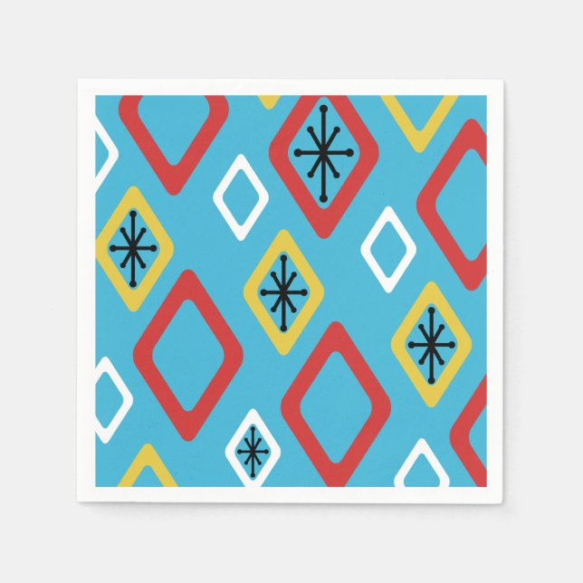 Mid Century Diamonds Blue Red Yellow Napkin (Front)