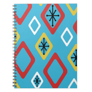 Mid Century Diamonds Blue Red Yellow Notebook