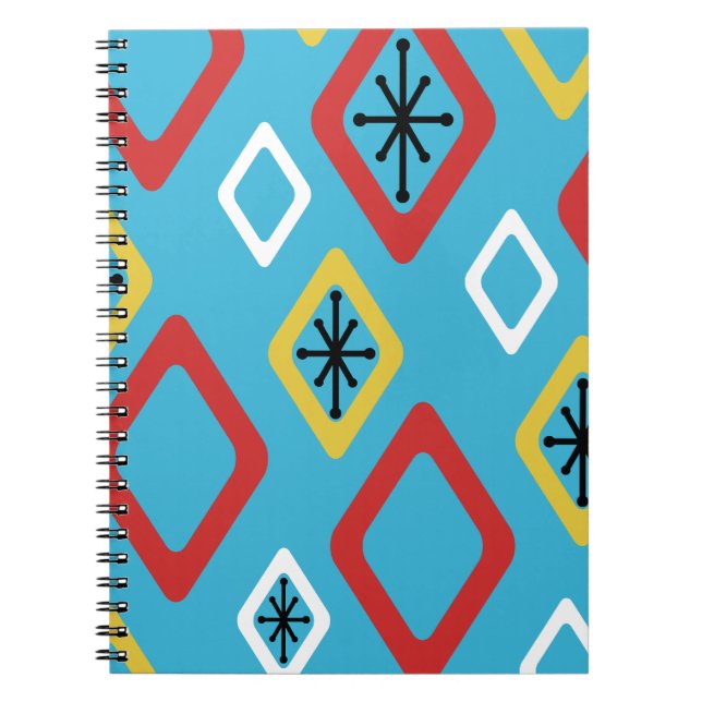 Mid Century Diamonds Blue Red Yellow Notebook (Front)