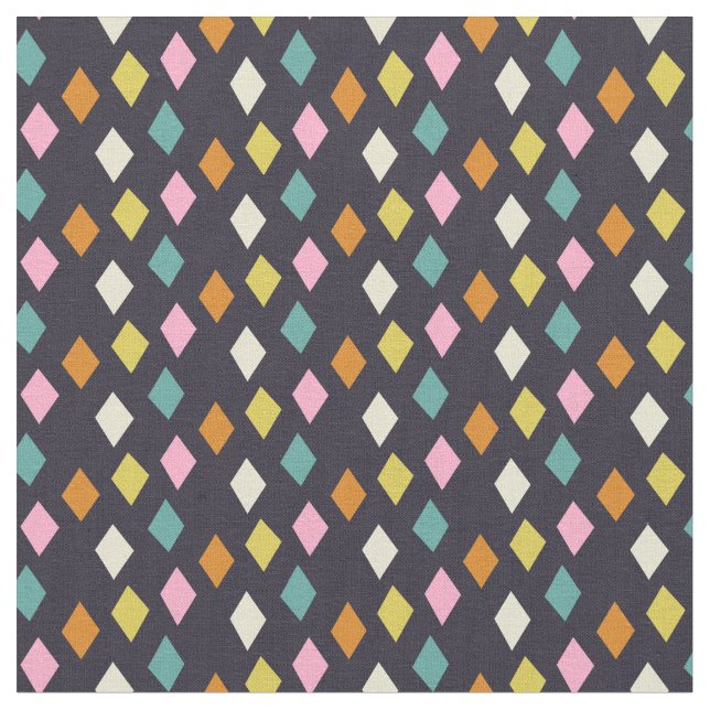 Mid Century Diamonds on Black Fabric (Close Up)