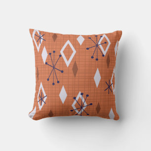 Mid Century Diamonds Starbursts Burnt Orange Cushion