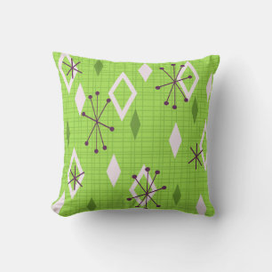 Mid Century Diamonds Starbursts Chartreuse Cushion