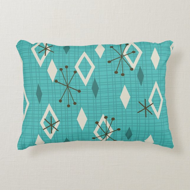 Mid Century Diamonds Starbursts Turquoise Decorative Cushion (Front)