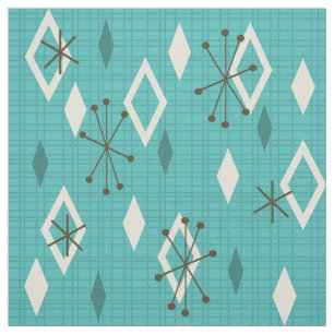 Mid Century Diamonds Starbursts Turquoise Fabric