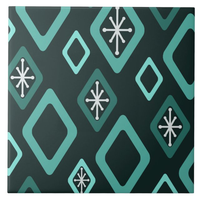 Mid Century Diamonds Teal Ceramic Tile (Front)