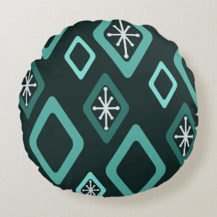 Mid Century Diamonds Teal Round Cushion