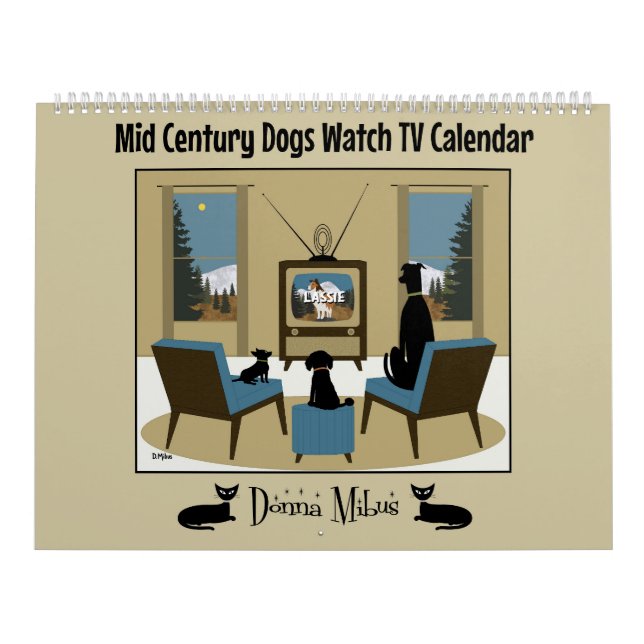 Mid Century Dogs Watch TV  Calendar (Cover)
