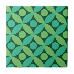 Mid Century Dots on Lime and Mint Green Circles  Ceramic Tile