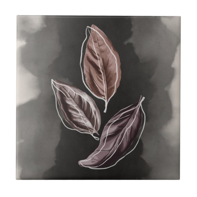 Mid-century Earthtone Fall Leaves  Ceramic Tile (Front)