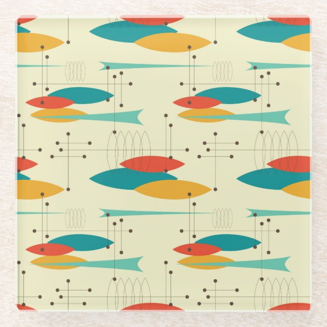 Mid century ellipse line design, quirky abstract glass coaster (Front)