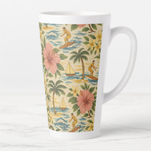 Mid Century Faded Hawaiian Shirt Print Latte Mug