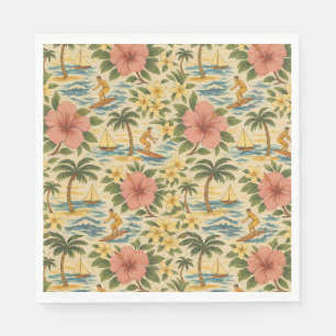 Mid Century Faded Hawaiian Shirt Print  Napkin