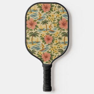 Mid Century Faded Hawaiian Shirt Print Pickleball Paddle