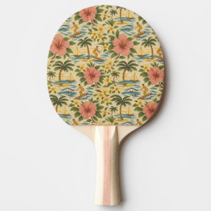 Mid Century Faded Hawaiian Shirt Print Ping Pong Paddle