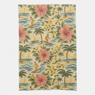 Mid Century Faded Hawaiian Shirt Print Tea Towel