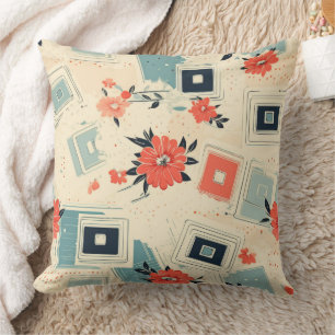 Mid Century Film Slide Coral Blue Floral Cushion