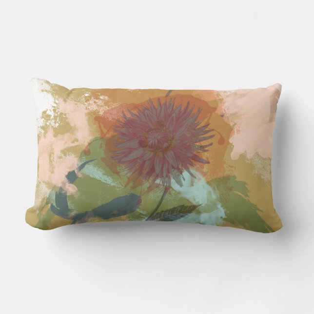 Mid Century Floral Abstract Blush Mint Green Gold Lumbar Cushion (Front)