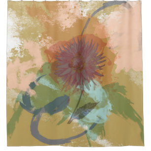 Mid Century Floral Abstract Blush Mint Green Gold Shower Curtain