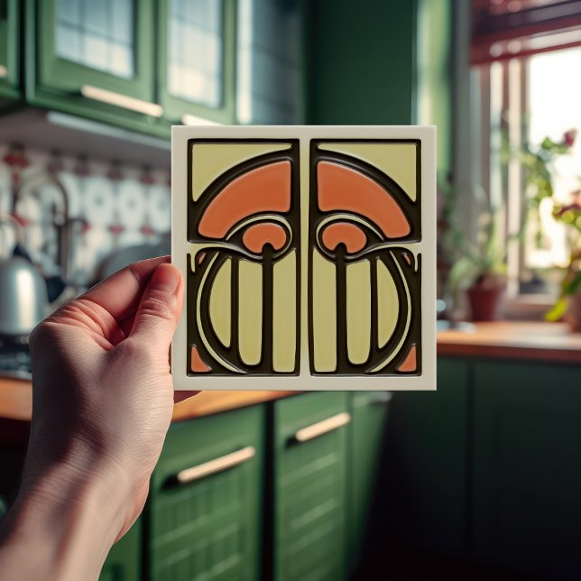 Mid-Century Floral Symmetry Arts Crafts Movement Ceramic Tile (Creator Uploaded)