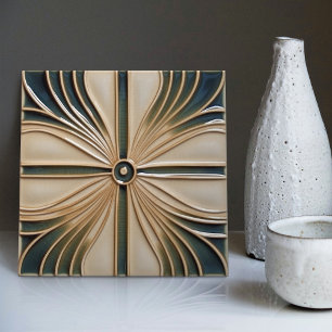 Mid-Century Flower Symmetry Art Deco Belle Epoque Ceramic Tile
