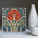Mid-Century Flower Symmetry Arts Crafts Movement Ceramic Tile<br><div class="desc">This exquisite mid-century modern ceramic tile is a loving homage to the time-honoured Arts and Crafts movement. Expertly crafted in our Barcelona workshop, it features abstract symmetrical shapes and imitates the captivating allure of mid-century modern faux relief tiles. The symmetrical designs echo a harmonious balance, the ideal expression of abstract...</div>