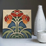 Mid-Century Flower Symmetry Arts Crafts Movement Ceramic Tile<br><div class="desc">This exquisite mid-century modern ceramic tile is a loving homage to the time-honoured Arts and Crafts movement. Expertly crafted in our Barcelona workshop, it features abstract symmetrical shapes and imitates the captivating allure of mid-century modern faux relief tiles. The symmetrical designs echo a harmonious balance, the ideal expression of abstract...</div>
