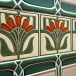 Mid-Century Flower Symmetry Arts Crafts Movement Ceramic Tile<br><div class="desc">This exquisite mid-century modern ceramic tile is a loving homage to the time-honoured Arts and Crafts movement. Expertly crafted in our Barcelona workshop, it features abstract symmetrical shapes and imitates the captivating allure of mid-century modern faux relief tiles. The symmetrical designs echo a harmonious balance, the ideal expression of abstract...</div>