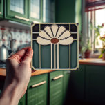 Mid-Century Flower Symmetry Arts Crafts Movement Ceramic Tile<br><div class="desc">This exquisite mid-century modern ceramic tile is a loving homage to the time-honoured Arts and Crafts movement. Expertly crafted in our Barcelona workshop, it features abstract symmetrical shapes and imitates the captivating allure of mid-century modern faux relief tiles. The symmetrical designs echo a harmonious balance, the ideal expression of abstract...</div>